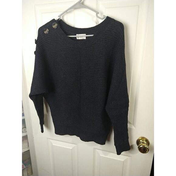 Poof Apparel Women M Sweater Grey Pullover Button Shoulder Long Sleeve casual - Picture 2 of 8